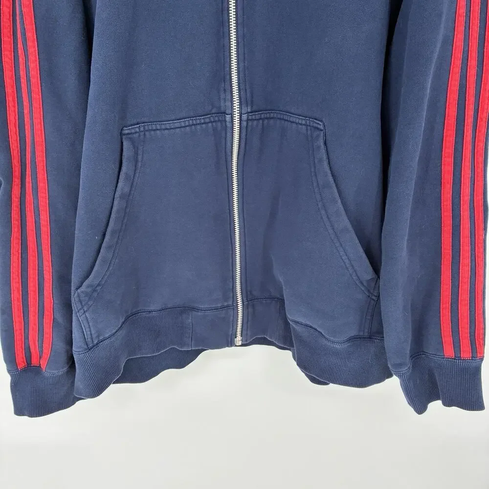 Adidas Originals Trefoil Full Zip Hoodie Navy Red 3 Stripe Men's Large VTG